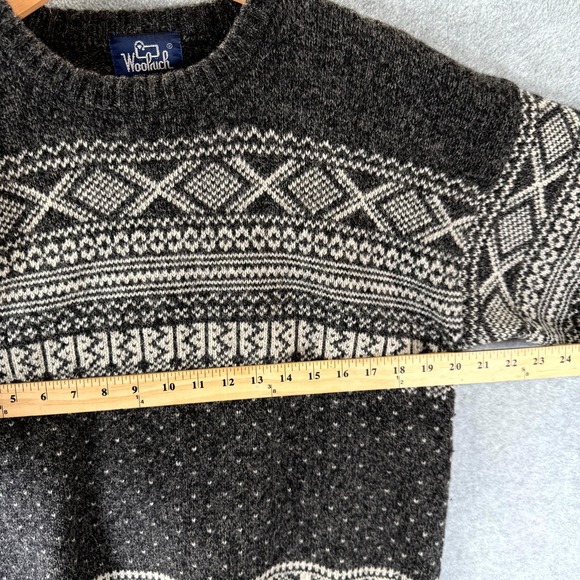Vintage Woolrich Sweater Mens Medium Gray Aztec Wool Crew Long Sleeve Pullover - Picture 4 of 8